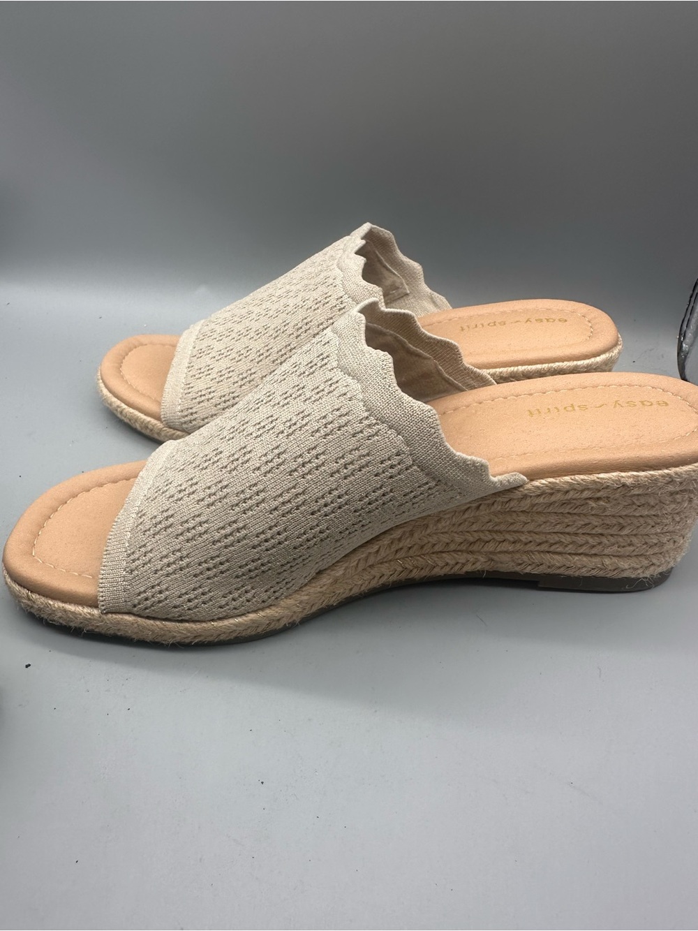 Easy Spirit Neutral Knit Espadrille Wedge Slide Sandals